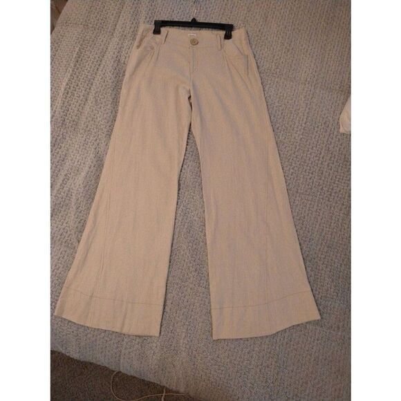 Cache beige linen flared bottom pants Sz 10 Boho Beachy Cottage Core - Picture 4 of 11